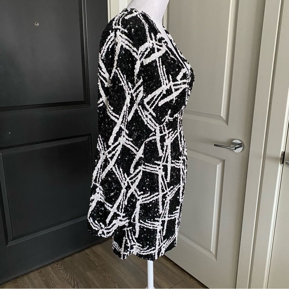 NWT Retrofete Aubrielle Black and White Sequins Long Sleeve Mini Dress Size S - Picture 6 of 11